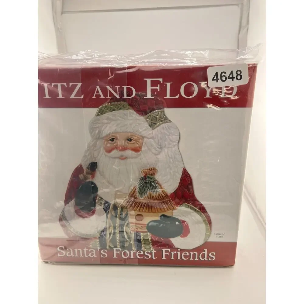 Vintage Fitz and Floyd Santa's Forest Friends Santa Canape Appetizer‎ Plate